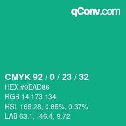 Color code: CMYK 92 / 0 / 23 / 32 | qconv.com