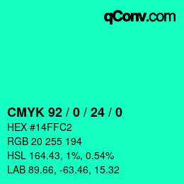 カラーコード: CMYK 92 / 0 / 24 / 0 | qconv.com