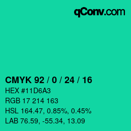 カラーコード: CMYK 92 / 0 / 24 / 16 | qconv.com