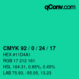 カラーコード: CMYK 92 / 0 / 24 / 17 | qconv.com
