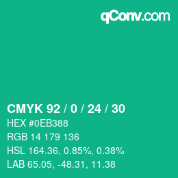 颜色代码: CMYK 92 / 0 / 24 / 30 | qconv.com