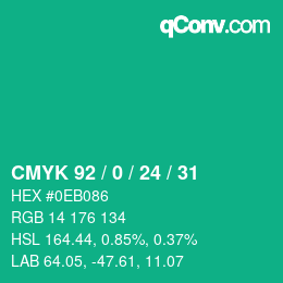 颜色代码: CMYK 92 / 0 / 24 / 31 | qconv.com