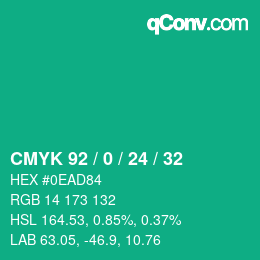 カラーコード: CMYK 92 / 0 / 24 / 32 | qconv.com