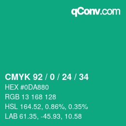 カラーコード: CMYK 92 / 0 / 24 / 34 | qconv.com