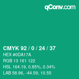 カラーコード: CMYK 92 / 0 / 24 / 37 | qconv.com