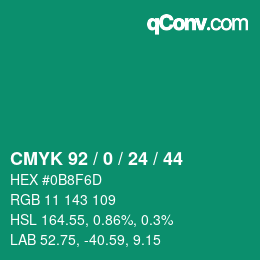 颜色代码: CMYK 92 / 0 / 24 / 44 | qconv.com