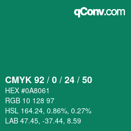 颜色代码: CMYK 92 / 0 / 24 / 50 | qconv.com