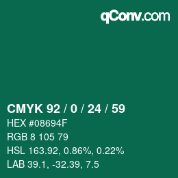 颜色代码: CMYK 92 / 0 / 24 / 59 | qconv.com