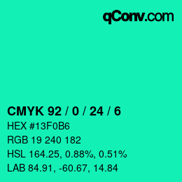 カラーコード: CMYK 92 / 0 / 24 / 6 | qconv.com
