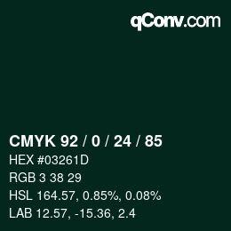カラーコード: CMYK 92 / 0 / 24 / 85 | qconv.com