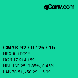 カラーコード: CMYK 92 / 0 / 26 / 16 | qconv.com