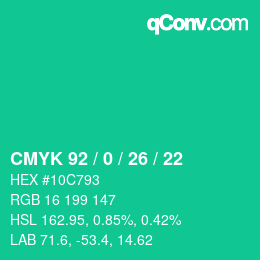 颜色代码: CMYK 92 / 0 / 26 / 22 | qconv.com