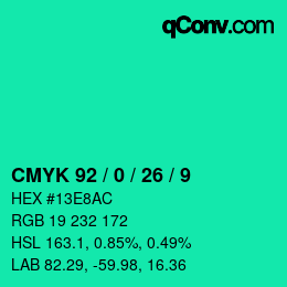 颜色代码: CMYK 92 / 0 / 26 / 9 | qconv.com