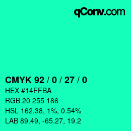 颜色代码: CMYK 92 / 0 / 27 / 0 | qconv.com