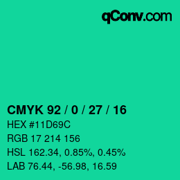 カラーコード: CMYK 92 / 0 / 27 / 16 | qconv.com