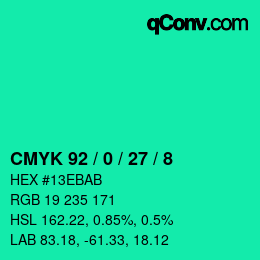 カラーコード: CMYK 92 / 0 / 27 / 8 | qconv.com