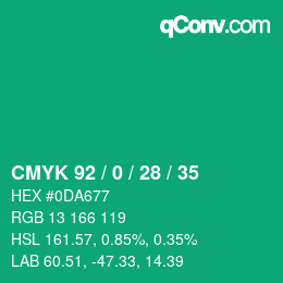颜色代码: CMYK 92 / 0 / 28 / 35 | qconv.com