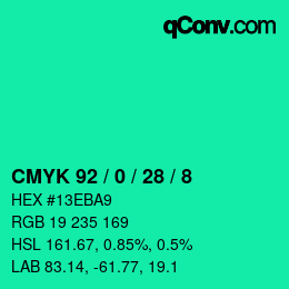 カラーコード: CMYK 92 / 0 / 28 / 8 | qconv.com