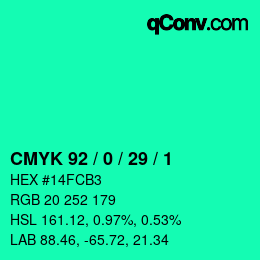 カラーコード: CMYK 92 / 0 / 29 / 1 | qconv.com