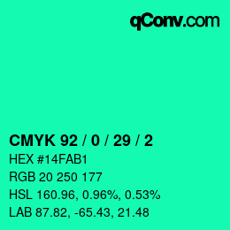 颜色代码: CMYK 92 / 0 / 29 / 2 | qconv.com