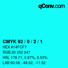 カラーコード: CMYK 92 / 0 / 2 / 1 | qconv.com