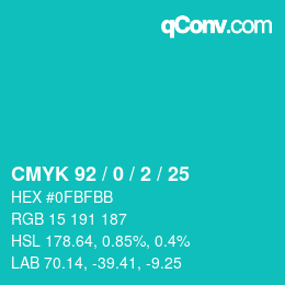 Farbcode: CMYK 92 / 0 / 2 / 25 | qconv.com