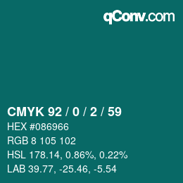Color code: CMYK 92 / 0 / 2 / 59 | qconv.com