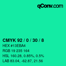 カラーコード: CMYK 92 / 0 / 30 / 8 | qconv.com