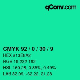 カラーコード: CMYK 92 / 0 / 30 / 9 | qconv.com