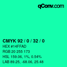 カラーコード: CMYK 92 / 0 / 32 / 0 | qconv.com
