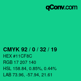 颜色代码: CMYK 92 / 0 / 32 / 19 | qconv.com