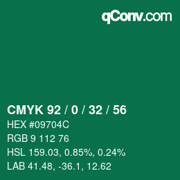 カラーコード: CMYK 92 / 0 / 32 / 56 | qconv.com