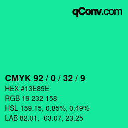 カラーコード: CMYK 92 / 0 / 32 / 9 | qconv.com