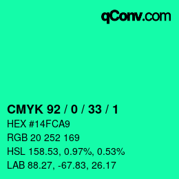 カラーコード: CMYK 92 / 0 / 33 / 1 | qconv.com
