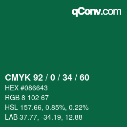 Farbcode: CMYK 92 / 0 / 34 / 60 | qconv.com