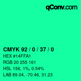 颜色代码: CMYK 92 / 0 / 37 / 0 | qconv.com