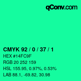 カラーコード: CMYK 92 / 0 / 37 / 1 | qconv.com