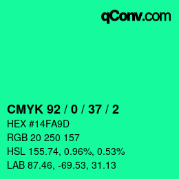 カラーコード: CMYK 92 / 0 / 37 / 2 | qconv.com