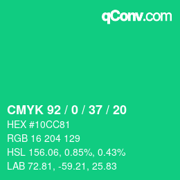 颜色代码: CMYK 92 / 0 / 37 / 20 | qconv.com