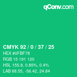 カラーコード: CMYK 92 / 0 / 37 / 25 | qconv.com