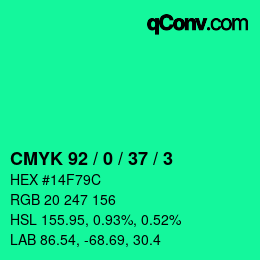 カラーコード: CMYK 92 / 0 / 37 / 3 | qconv.com