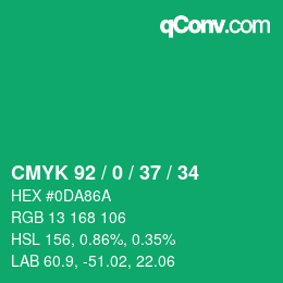 カラーコード: CMYK 92 / 0 / 37 / 34 | qconv.com
