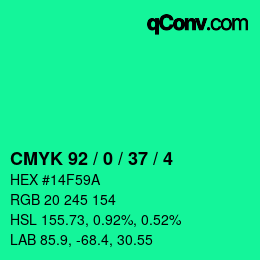 Color code: CMYK 92 / 0 / 37 / 4 | qconv.com