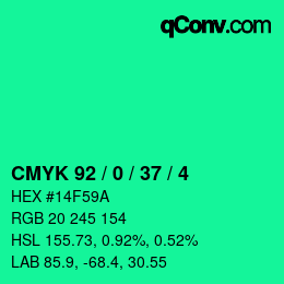 カラーコード: CMYK 92 / 0 / 37 / 4 | qconv.com