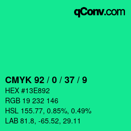 カラーコード: CMYK 92 / 0 / 37 / 9 | qconv.com