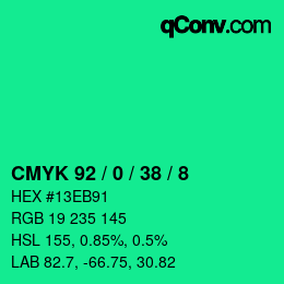 颜色代码: CMYK 92 / 0 / 38 / 8 | qconv.com