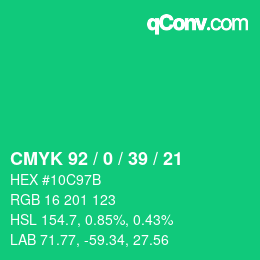 カラーコード: CMYK 92 / 0 / 39 / 21 | qconv.com