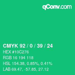 カラーコード: CMYK 92 / 0 / 39 / 24 | qconv.com