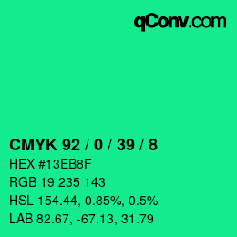 カラーコード: CMYK 92 / 0 / 39 / 8 | qconv.com