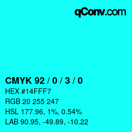 カラーコード: CMYK 92 / 0 / 3 / 0 | qconv.com